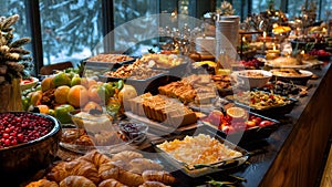 Luxurious Continental Breakfast Buffet with Fresh Pastries and Seasonal Fruit