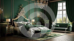 opulent dark green bedroom photo