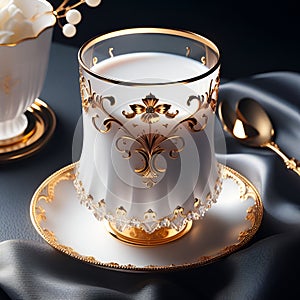 Opulent Delight: Fresh Milk in a Beautifully Crafted Cup. photo
