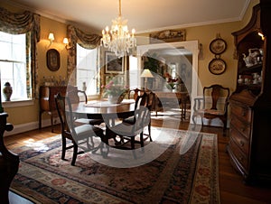 Opulent Dining Room with Antique Decor. Generative AI
