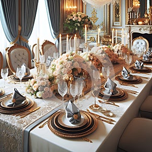 Opulent Feast: Luxurious Dining Table Laden with Beauty. photo