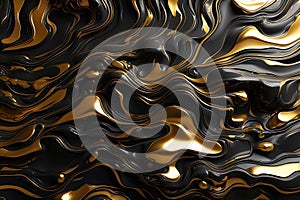 Opulent Fusion: Liquid Black Marble with Gold Textures