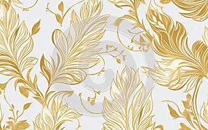 Opulent gold leaves and flowers floral pattern.