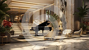 Opulent Grandeur: Luxurious Plush Hotel Lobby