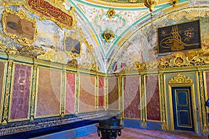 Opulent interior of Imperial Council Chamber Topkapi Palace Istanbul Turkey