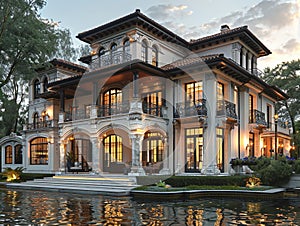 Opulent Lakeside Villa with Manicured Gardens and Outdoor Spaces