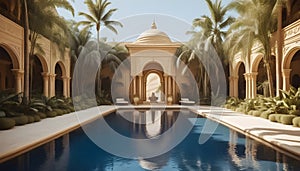 The opulent mirage pool in a desert resort