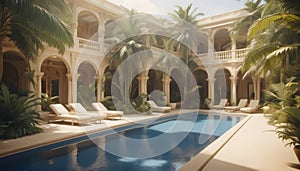 The opulent mirage pool in a desert resort