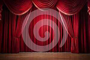 Opulent Red stage curtains. Generate Ai