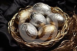 Opulent Silver golden eggs. Generate AI photo