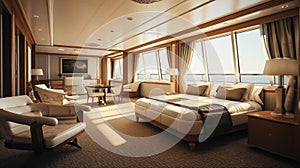 Opulent suite: Lavish onboard accommodation in luxury liner.AI Generated