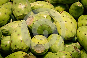 Opuntia or prickly pear fruit in a supermarket