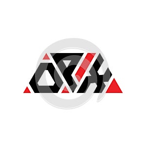 OPX triangle letter logo design with triangle shape. OPX triangle logo design monogram. OPX triangle vector logo template with red