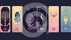 Oracle Cards with Symbolic Tree, Owl, and Moon Designs