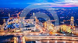 Oradea, Romania. Aerial view of Christmas Market in Crisana - Transylvania, Eastern Europe