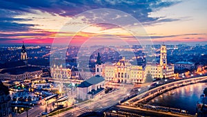 Oradea, Romania. Aerial view of Christmas Market in Crisana - Transylvania, Eastern Europe