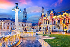 Oradea, Romania - Christmas decorated downtown, historical Crisana
