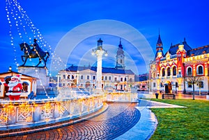 Oradea, Romania - Christmas decorated downtown, historical Crisana