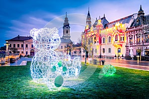 Oradea, Romania - Christmas decorated downtown, historical Crisana photo