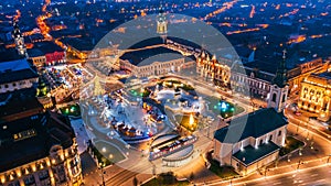 Oradea, Romania - Christmas Market aerial view, Union Square