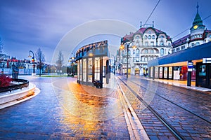 Oradea, Romania - Rainy twilight Union Square - travel in Transylvania