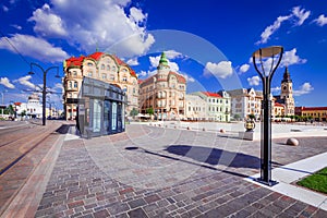 Oradea, Romania. Union baroque Square in downtown, historical Crisana