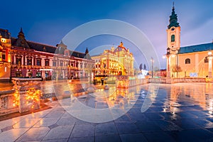 Oradea, Romania - Union Square, famous baroque downtown, historical city in Transylvania