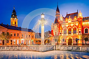 Oradea, Romania - Union Square, famous baroque downtown, historical city in Transylvania