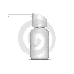 Oral aerosol spray 3d mockup realistic vector illustration isolated on white, medical plastic container propellant