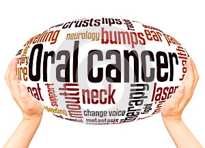 Oral cancer word hand sphere cloud concept