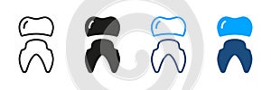 Oral Care, Teeth Protection Implant Pictogram. Orthodontic Denture, Tooth Crown. Dental Treatment Symbol Collection