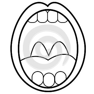 Oral cavity icon on white background. Open mouth with teeth and tongue sign. throat oral symbol. flat style