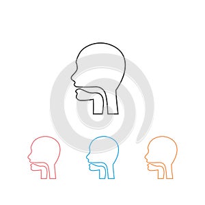 Oral cavity, pharynx and esophagus glyph icon set. Upper section of alimentary canal. Silhouette line symbol. Negative photo