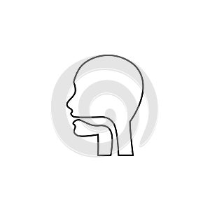 Oral cavity, pharynx and esophagus glyph icon. Upper section of alimentary canal. Silhouette line symbol. Negative space