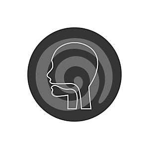 Oral cavity, pharynx and esophagus glyph icon. Upper section of alimentary canal. Silhouette line symbol. Negative space