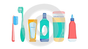 Oral hygiene essentials: toothbrushes and toothpaste, vector design Generative AI