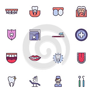 Oral hygiene filled outline icons set