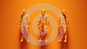 Orange 3 Hazmat Suit Ravers with Orange Background