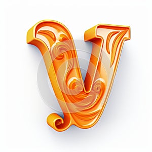 Orange 3d Cartoon Letter W: Photorealistic Detailing And Textured Expressions