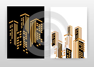 Orange 3D city buildins on white and black design for annual report, brochure, flyer, poster. City night background vector