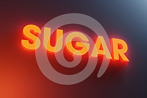 Orange 3D title SUGAR in food - shining illuminated