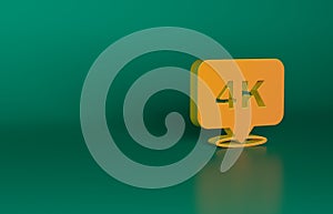 Orange 4k Ultra HD icon isolated on green background. Minimalism concept. 3D render illustration