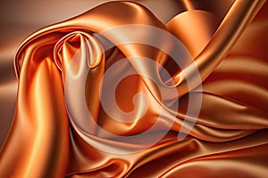 Orange abstract shiny plastic silk or satin wavy background. Generative AI