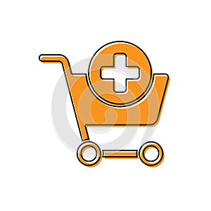 Orange Add to Shopping cart icon isolated on white background. Online buying concept. Delivery service sign. Supermarket