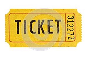 Orange admission one entrance ticket isolated white