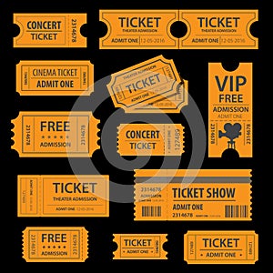 Orange admission ticket isolated on black