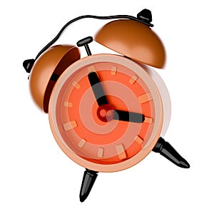 Orange alarm clock cartoon style 3D.
