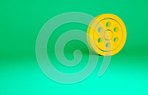 Orange Alloy wheel for a car icon isolated on green background. Minimalism concept. 3d illustration 3D render