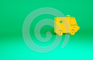 Orange Ambulance and emergency car icon isolated on green background. Ambulance vehicle medical evacuation. Minimalism