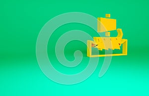 Orange Ancient Greek trireme icon isolated on green background. Minimalism concept. 3d illustration 3D render